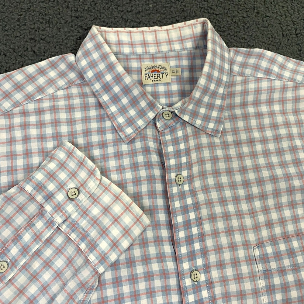 Faherty Shirt Mens XL Blue Red Plaid Woven Button Up Long Sleeve Cotton